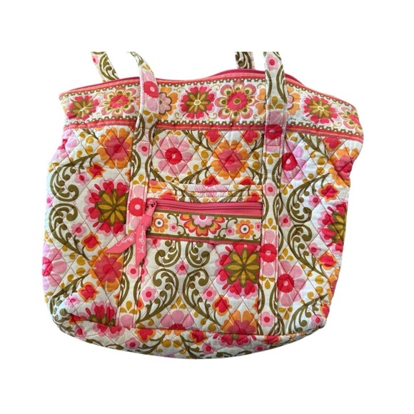 Vera Bradley Pink Floral Quilted Tote Bag 15" MCM Retro Mod Daisy Purse - Picture 1 of 10